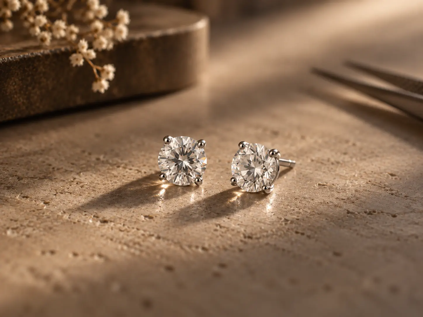 A pair of natural diamond stud earrings