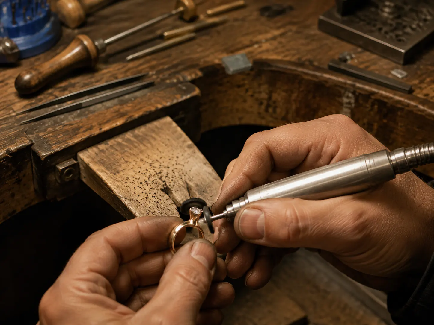 Goldsmith working on a bespoke jewel