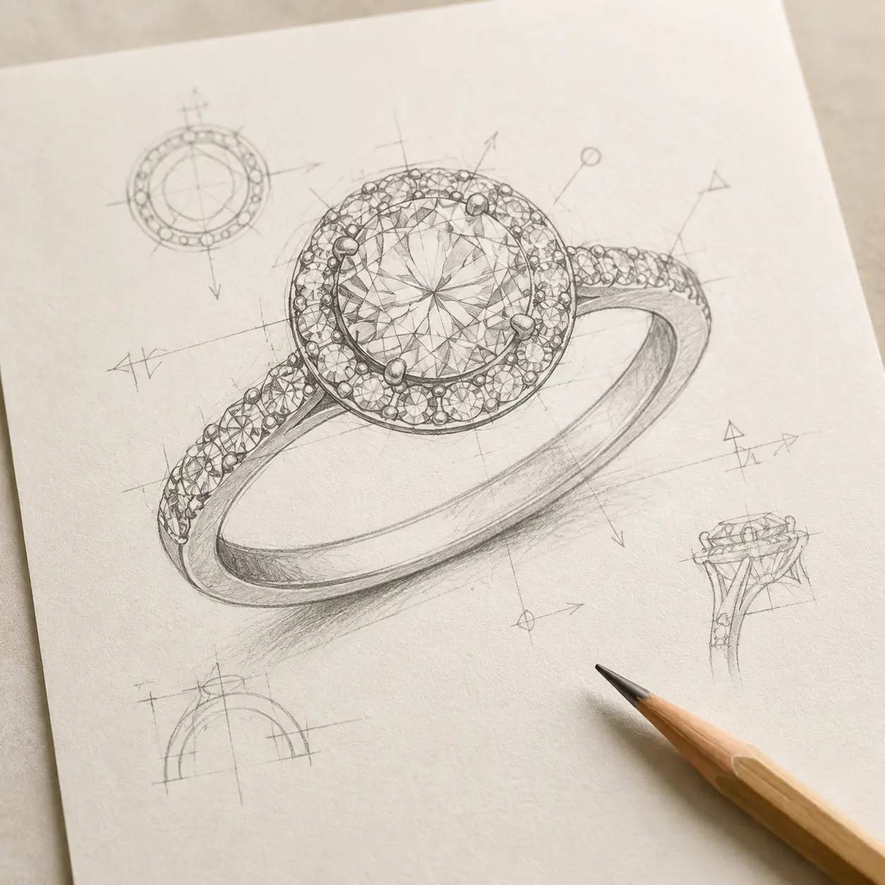Pencil sketch of a bespoke ring